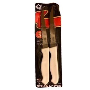 Vintage HOAN Set of 2 Serrated Stainless Steel Steak Knives White Handle